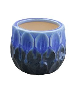 Vazo lulesh, S, qeramike, e zezë/blu, Ø16xH13 cm