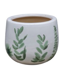 Flower pot, M, ceramic, white/green, Ø22xH18 cm