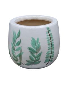 Vazo lulesh, S, qeramike, e bardhë/jeshile, Ø15xH13 cm