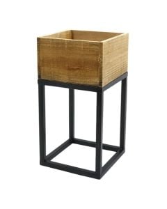 Flower pot, S, metal/wooden, brown/black, 17xH34 cm