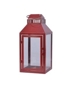 Fener dekorativ, M, metalike, e kuqe, 16x16xH35cm