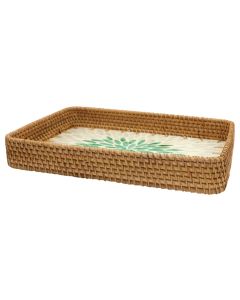 Decorative tray, straw, brown/white, 33x24xH4.5 cm