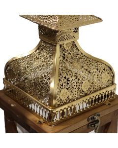 Lantern, wood/metal/glass, gold, 17x17xH57 cm
