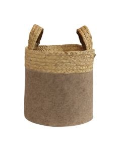 Decorative basket, straw, velvet pink