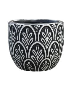 Flower pot, S, fibre clay, dark grey/white, 18x18xH15 cm