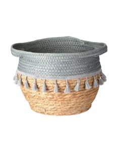 Decorative basket, S, willow/rattan, natural/blue, Dia.18xH27 cm