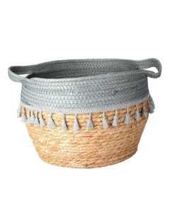 Decorative basket, M, willow/rattan, natural/blue, Dia.22xH28 cm