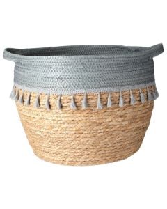 Decorative basket, L, willow/rattan,natural/blue, Dia.24.5xH36 cm