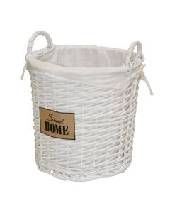 Wicker box, willow and textile, white, Ø33 xH32 cm