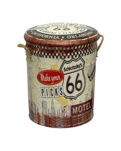 Stool pouffe, ROUTE 66, metal frame, PU upholstery, colorful, Ø31 xH36 cm