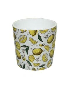 Flower pot, porcelan, white and yellow, Dia. 13xH13 cm