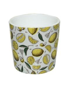 Flower pot, porcelan, white and yellow, Dia.10xH10 cm