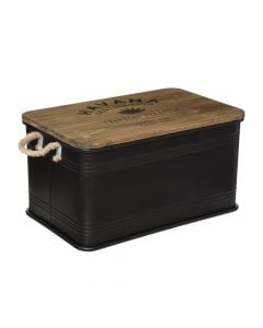 Storage box, M, metal/wood, black, 54.3x34xH29.1 cm