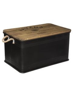 Storage box, L, metal/wood, black, 60.1x37.8xH33.1 cm