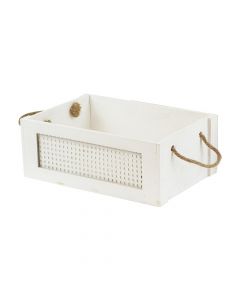 Storage box, S, with handle, wooden, white, 28x18xH11 cm