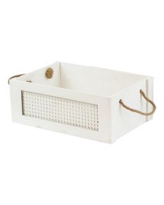 Storage box, M, with handle, wooden, white, 33x23xH13 cm