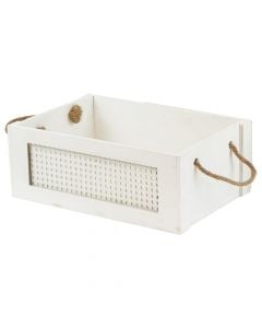 Storage box, L, with handle, wooden, white, 38x28xH15 cm