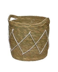 Basket, M, with handle, straw, natural, Ø28 xH28 cm