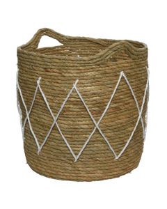 Basket, L, with handle, straw, natural, Ø34 xH33 cm