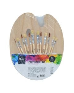 Wooden Paint Brushes & Palette Art Set 13 piece