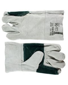 Professional work gloves, leather, gray/green