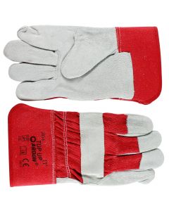 Professional work gloves, leather, gray / red
