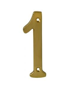 Door number, 1, brass, yellow, 4"