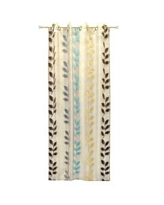 Curtain with rings, polyester, brown-blue, 150x270 cm