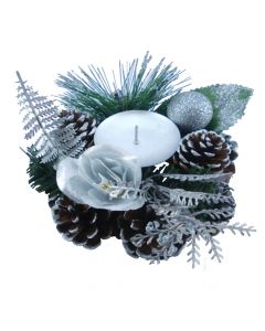 Candle Holder, Size:15cm, Color: Silver, Material: Metal & decor Natural