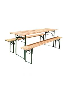 Set I palosshem Tavoline+ 2 stola,Permasa: Tavolina 59x215x76 cm, Stolat 24x22x47 cm, Ngjyra: Natyrale, Materiali: Dru+Metal