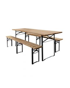 Set I palosshem Tavoline+ 2 stola, Permasat: Tavolina 70x220x76 cm, Stoli 24x22x47 cm, Ngjyra: Natyrale, Materiali: Dru+Metal