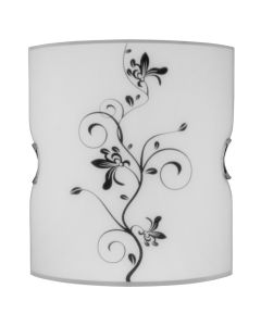 Wall lamp E27-1x60W.30x27cm/Bended glass with black flower pattern,Satin nickel