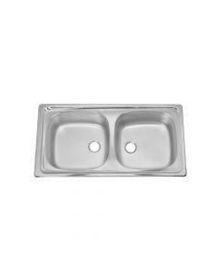 Sink, 2 bowls, stainless steel, silver, 86x43xH14 cm