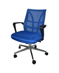 Office chair with casters, chromed base structure, mesh and textile fabric, blue, 61x66xH91-108 cm