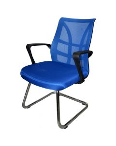 Visitor chair static, chromed base structure, mesh and textile fabric, blue, 61x66xH94 cm