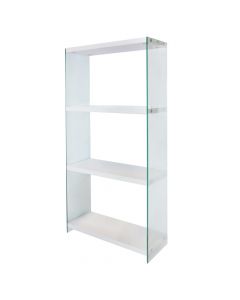 File cabinet, MILANO, tempered glass 12mm and MDF, white/clear, 76x30xH165 cm