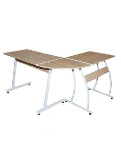 Tavolinë zyre këndore, strukturë metalike, MDF i plastifikuar, lisi, 147x113xH75 cm