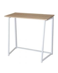 Tavolinë studimi, strukturë metalike (e bardhë), MDF i plastifikuar, lisi, 80x39.5xH74.5 cm