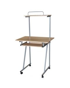Study table, metallic structure (grey), coated MDF, natural, 72x51xH75-135 cm