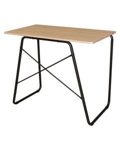 Study table, metallic structure (black), coated MDF, oak, 90x50xH75 cm