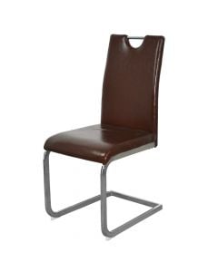 Dining chair, PERTH, steel tube in chromed plate, PU cover, brown, 42x58xH96.5 cm