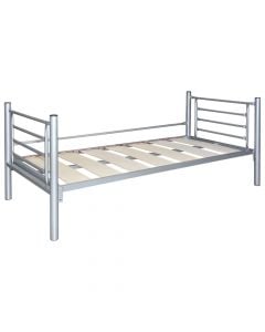 Single bed, metallic structure and ortopedic wood, silver, 90x190xH34-86 cm