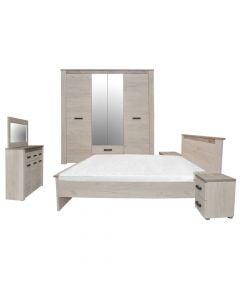Dhome gjumi, KENT, Melamine dhe pasqyre, e Bardhe Lisi / Gri Lisi, 198.5x55.5x206.5 cm
