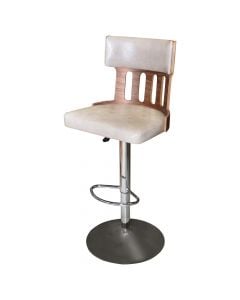 Bar chair, wooden structure (walnut), metallic base (Ø45 cm), PU covering, shiny beige, 50x48xH101 cm