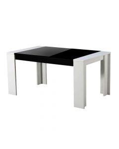 Tavolinë ngrënie, TOLEDO, melaminë dhe xham 6mm, e bardhë/ xham i zi, 154x90.5xH75 cm