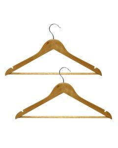 Suit hanger, set of 2 pcs, MEGATEK, wooden, natural, 44.5x1.2xH22 cm