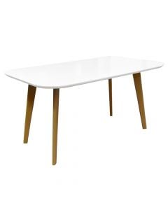 Tavolinë ngrënie, strukturë metalike (ngjyrë natyrale), syprinë mdf, e bardhë, 150x90xH75 cm