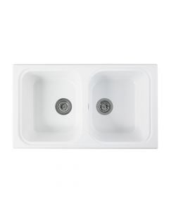 Sink, 2 bowls, left / right, SQUARE, white, 86x50xH21 cm