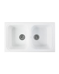 Sink, 2 bowls, left / right, SQUARE, white, 86x50xH21 cm