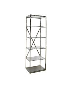 Book shelf, stainless steel structure (silver), tempered glass 8 mm, clear, 60x40xH180 cm
